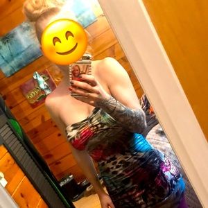 Fun colorful short strapless dress